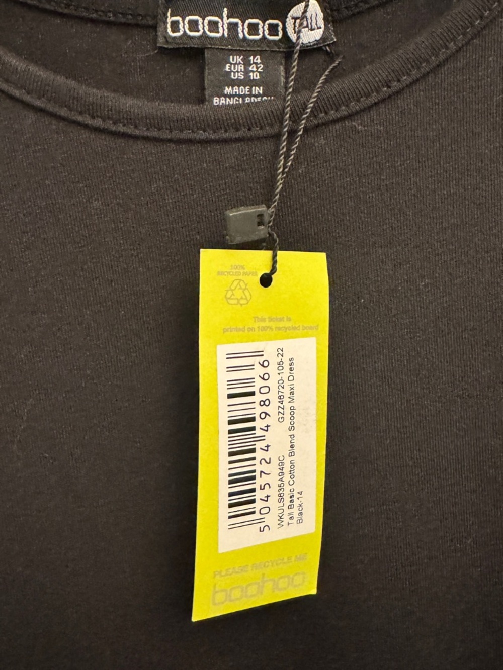 NWT Boohoo | Tall Basic Cotton Blend Scoop Neck Black Maxi Dress Size 10 Tall - Picture 2 of 13